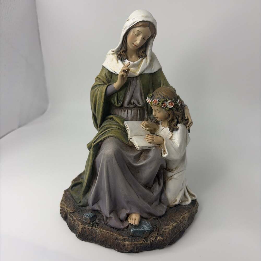 Statue Saint Anne with Mary Blessed Mother Sculpture Religious Gift Home Decor